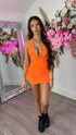 Candace Orange Ring Cut Out Halterneck Dress