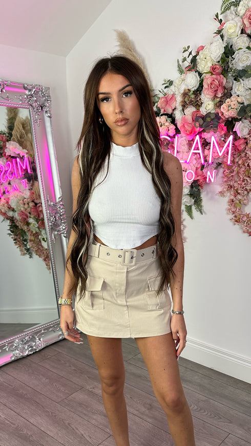 Ceris Nude Belted Cargo Skort
