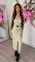 Pippa Nude Cargo Bandeau Top & Buckle Midi Skirt Set