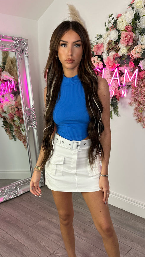 Ceris White Belted Cargo Skort
