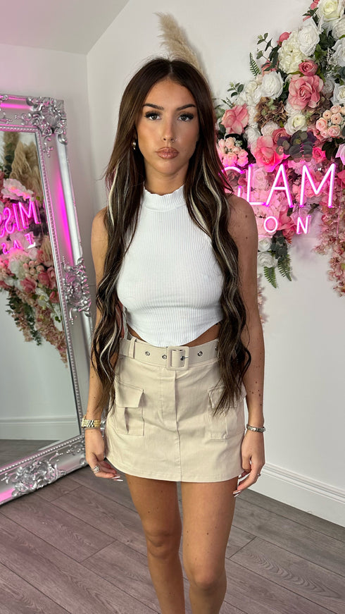 Ceris Nude Belted Cargo Skort